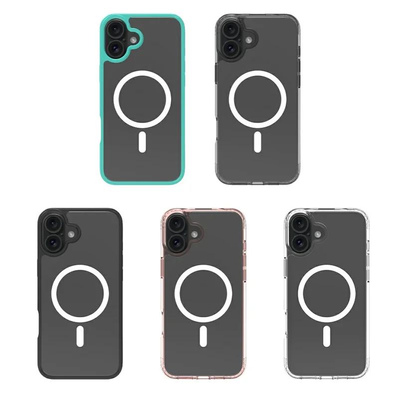 For iPhone 16 Case Compatible with MagSafe PC + TPU Clear Phone Cover with Tempered Glass Screen Protector - Pink