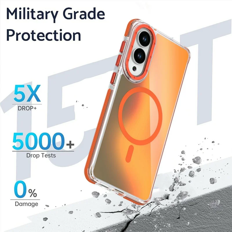 For Samsung Galaxy S25 Edge Magnetic Case Cute Fluorescent Design TPU Acrylic Phone Back Cover - Orange