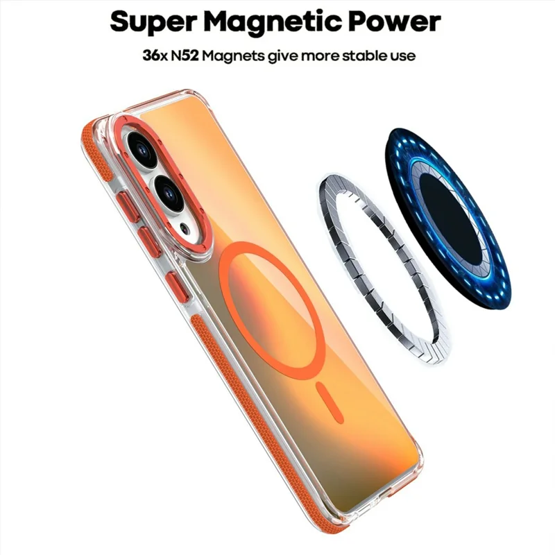 For Samsung Galaxy S25 Edge Magnetic Case Cute Fluorescent Design TPU Acrylic Phone Back Cover - Orange