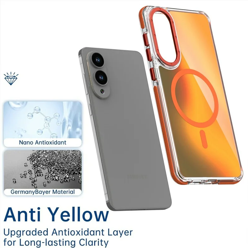For Samsung Galaxy S25 Edge Magnetic Case Cute Fluorescent Design TPU Acrylic Phone Back Cover - Orange