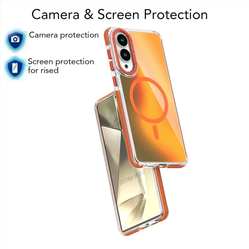 For Samsung Galaxy S25 Edge Magnetic Case Cute Fluorescent Design TPU Acrylic Phone Back Cover - Orange