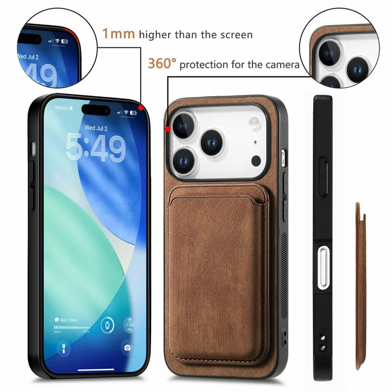 Til iPhone 17 Pro Case Retro Læder + TPU Telefonbeskyttelse med Aftagelig Kortholder - Brun