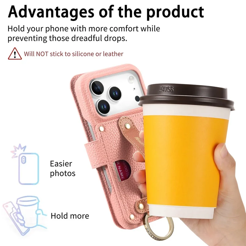 For iPhone 17 Pro Case RFID Blocking Zipper Wallet PU Leather Mobile Cover - Pink