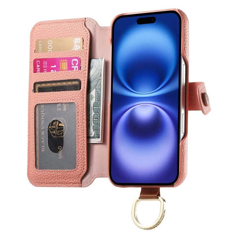 For iPhone 17 Pro Case RFID Blocking Zipper Wallet PU Leather Mobile Cover - Pink