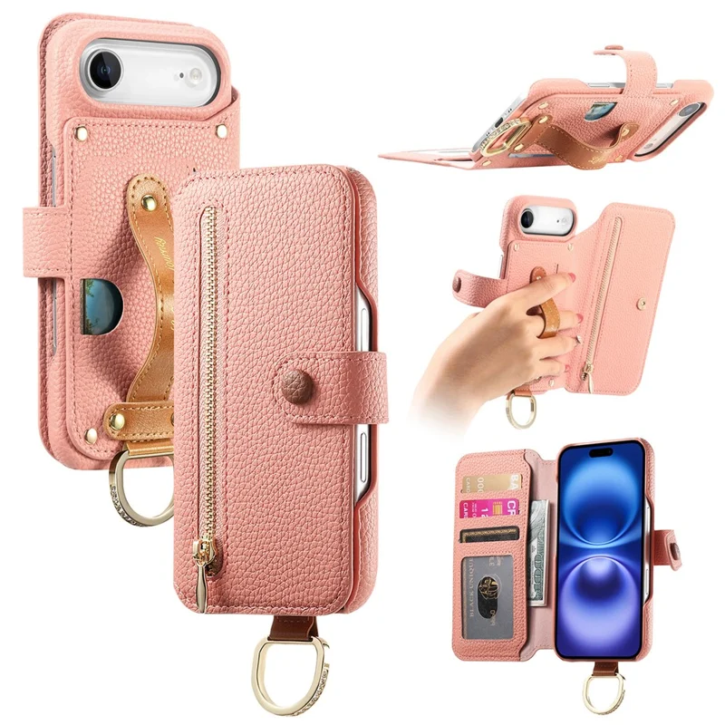For iPhone Air Case RFID Blocking Zipper Wallet PU Leather Mobile Cover - Pink