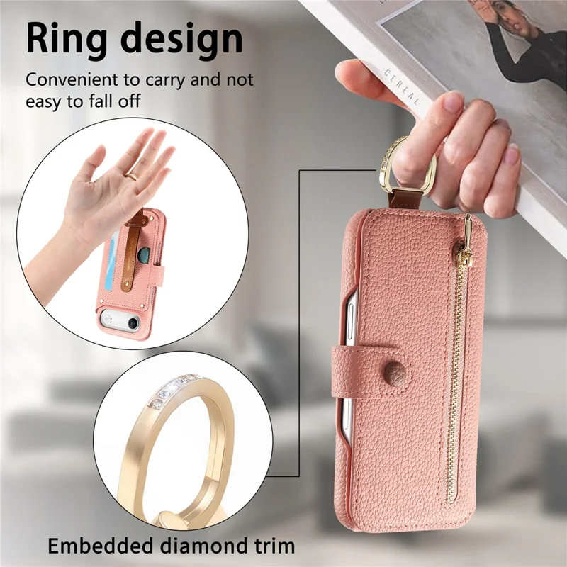 For iPhone Air Case RFID Blocking Zipper Wallet PU Leather Mobile Cover - Pink