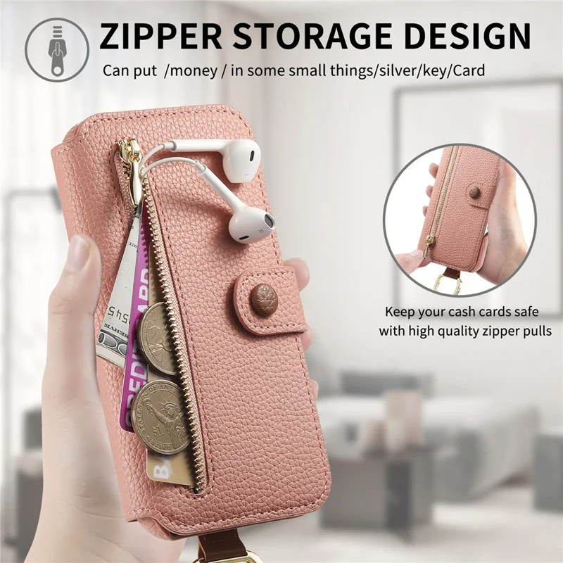 For iPhone Air Case RFID Blocking Zipper Wallet PU Leather Mobile Cover - Pink