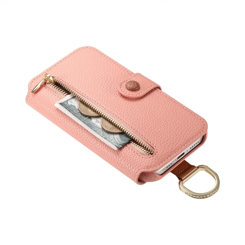 For iPhone Air Case RFID Blocking Zipper Wallet PU Leather Mobile Cover - Pink