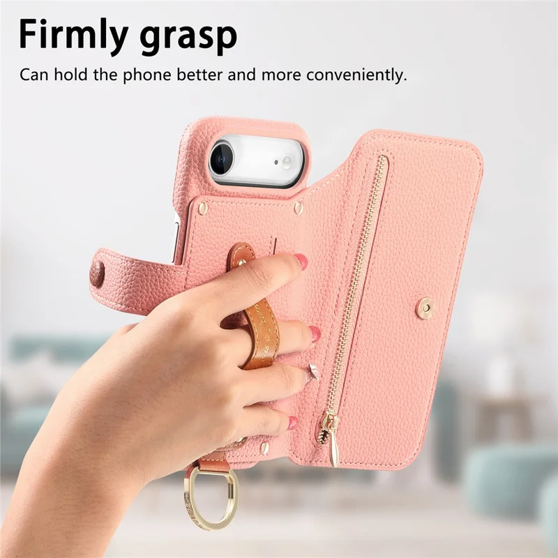 For iPhone Air Case RFID Blocking Zipper Wallet PU Leather Mobile Cover - Pink