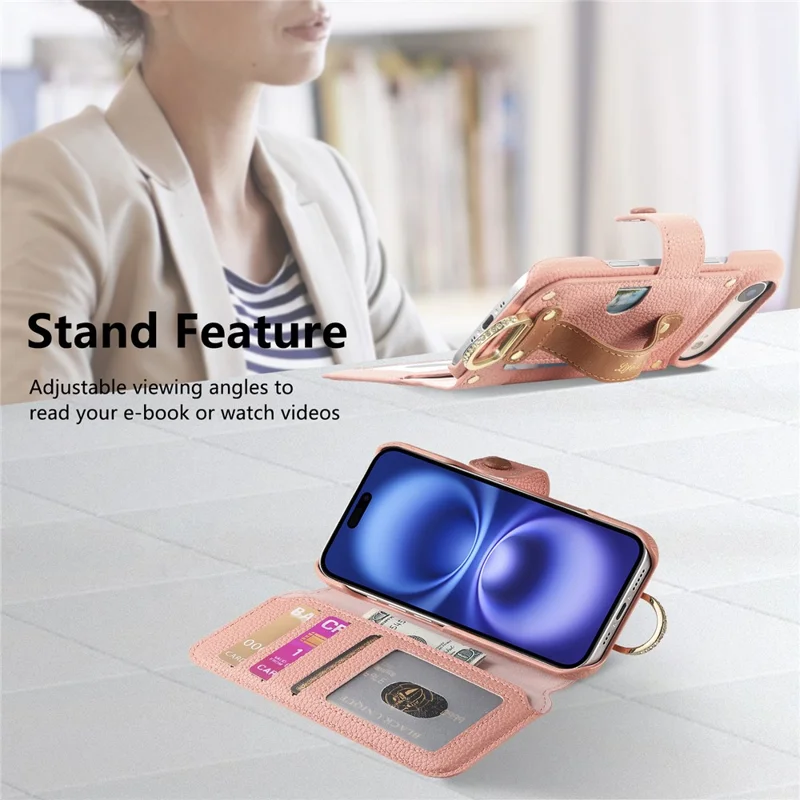 For iPhone Air Case RFID Blocking Zipper Wallet PU Leather Mobile Cover - Pink