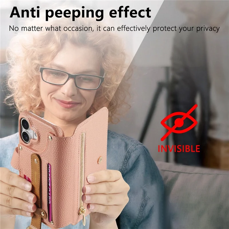 For iPhone 17 Case RFID Blocking Zipper Wallet PU Leather Mobile Cover - Pink