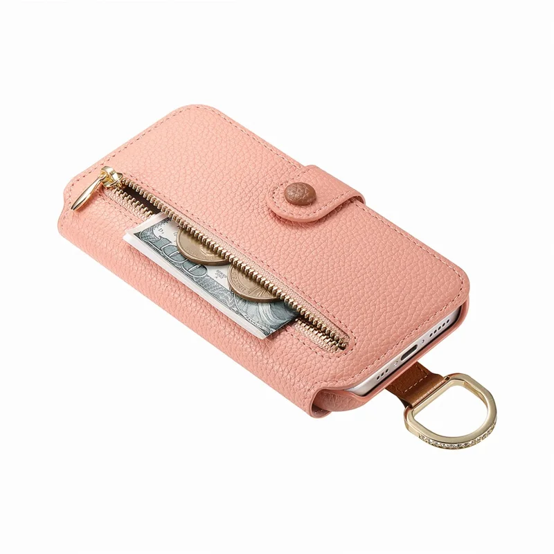 For iPhone 17 Case RFID Blocking Zipper Wallet PU Leather Mobile Cover - Pink