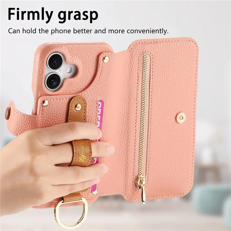 For iPhone 17 Case RFID Blocking Zipper Wallet PU Leather Mobile Cover - Pink
