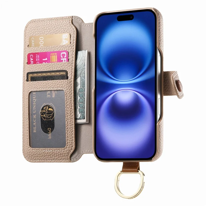 For iPhone 17 Case RFID Blocking Zipper Wallet PU Leather Mobile Cover - Khaki