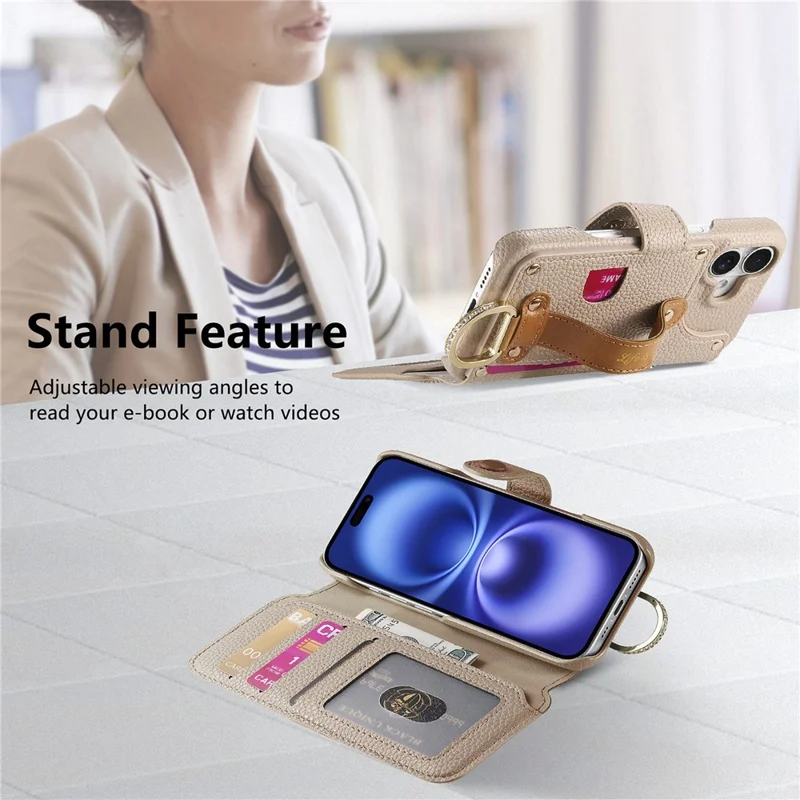 For iPhone 17 Case RFID Blocking Zipper Wallet PU Leather Mobile Cover - Khaki