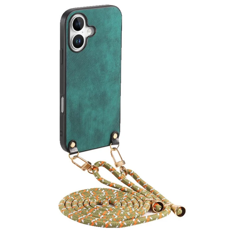 For iPhone Air Retro Leather Phone Back Cover with Adjustable Strap - Green