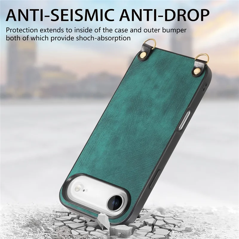 For iPhone Air Retro Leather Phone Back Cover with Adjustable Strap - Green