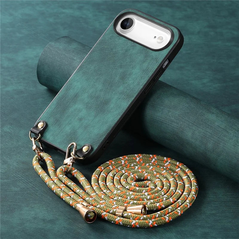 For iPhone Air Retro Leather Phone Back Cover with Adjustable Strap - Green