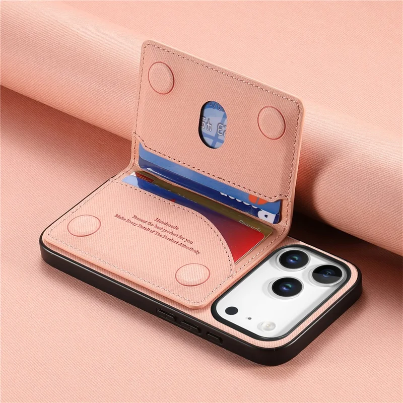 Voor iPhone 17 Pro Max hoesje met rits, kaarthouder, standaard, jeansstoffen textuur, lederen achterkant - Roze