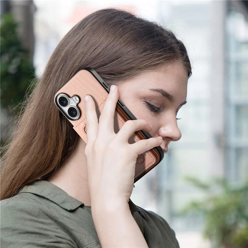 For iPhone 17 Case Zipper Card Holder Kickstand Jeans Cloth Texture Leather Back Cover - Pink