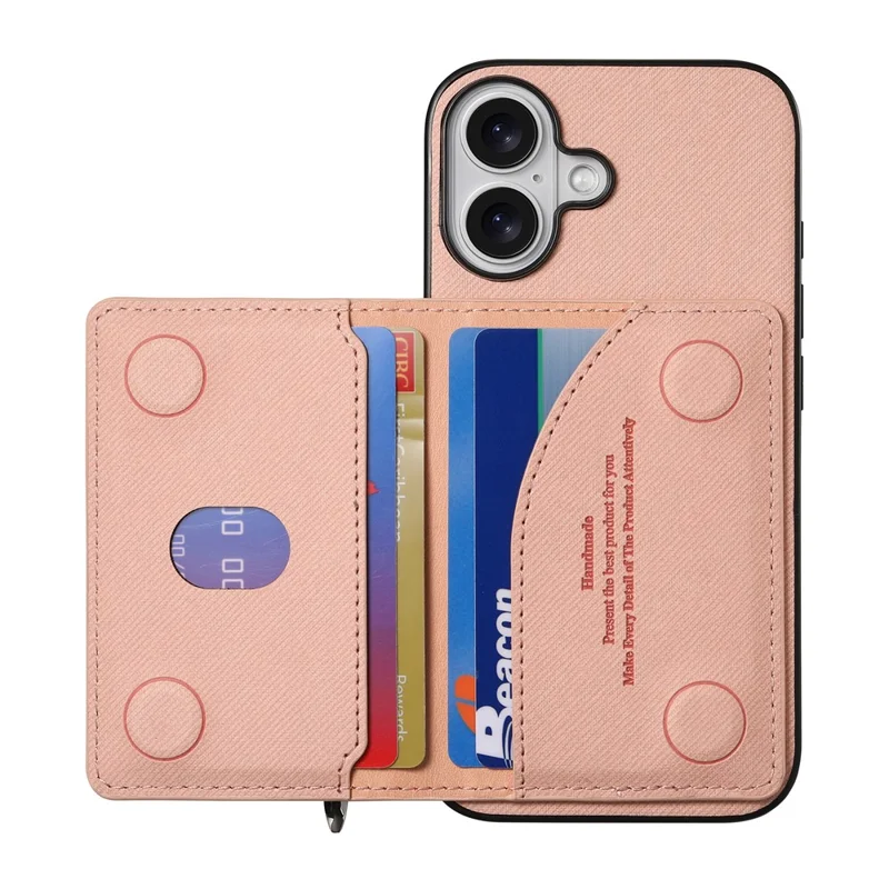 For iPhone 17 Case Zipper Card Holder Kickstand Jeans Cloth Texture Leather Back Cover - Pink