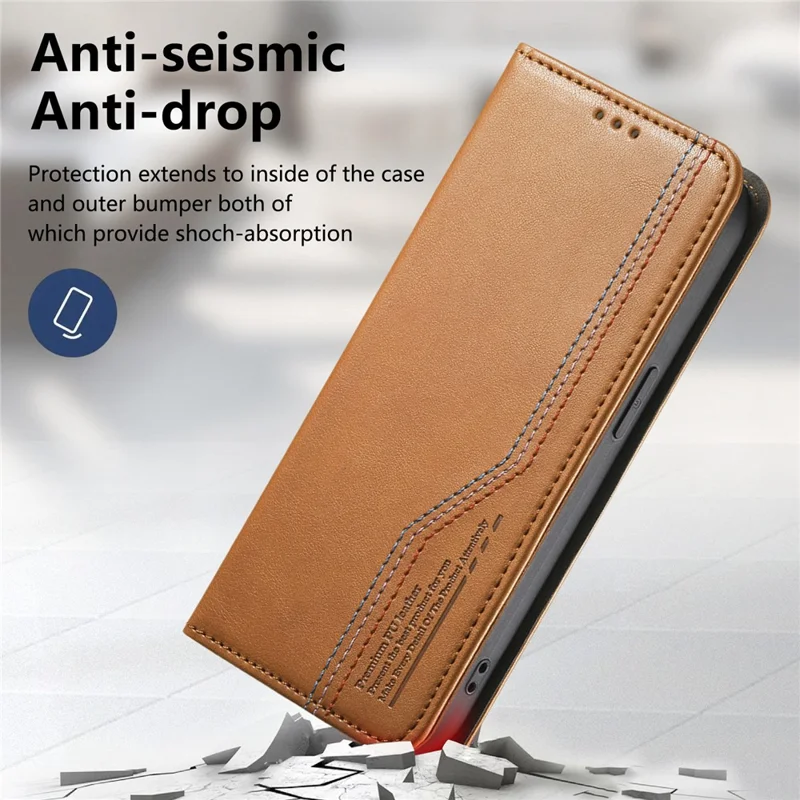 For iPhone Air Case Wallet Tri-Color Stitching Leather Phone Cover with Elastic Wristband - Brown