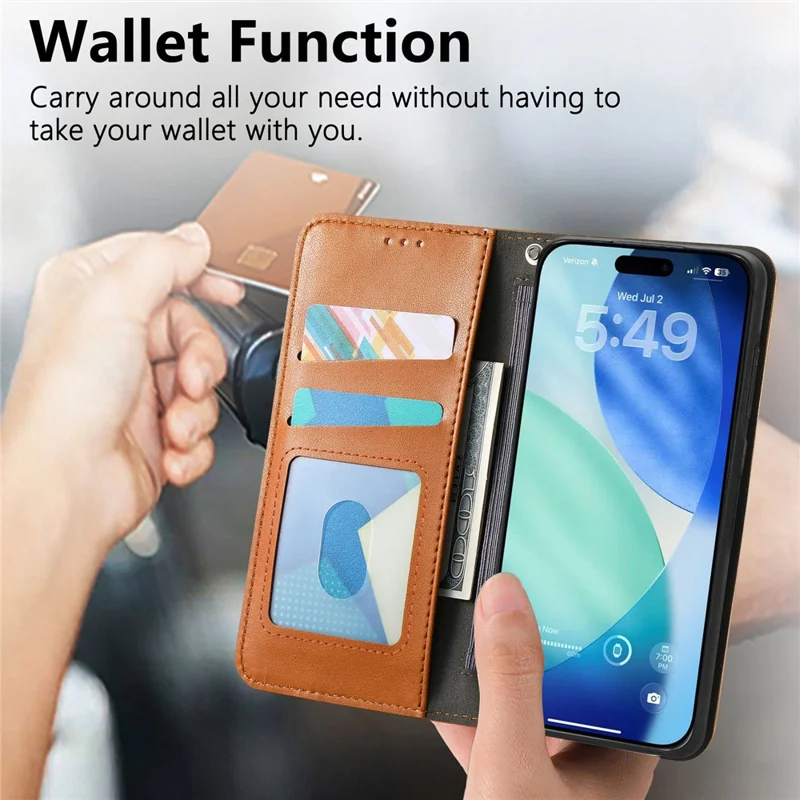 For iPhone Air Case Wallet Tri-Color Stitching Leather Phone Cover with Elastic Wristband - Brown