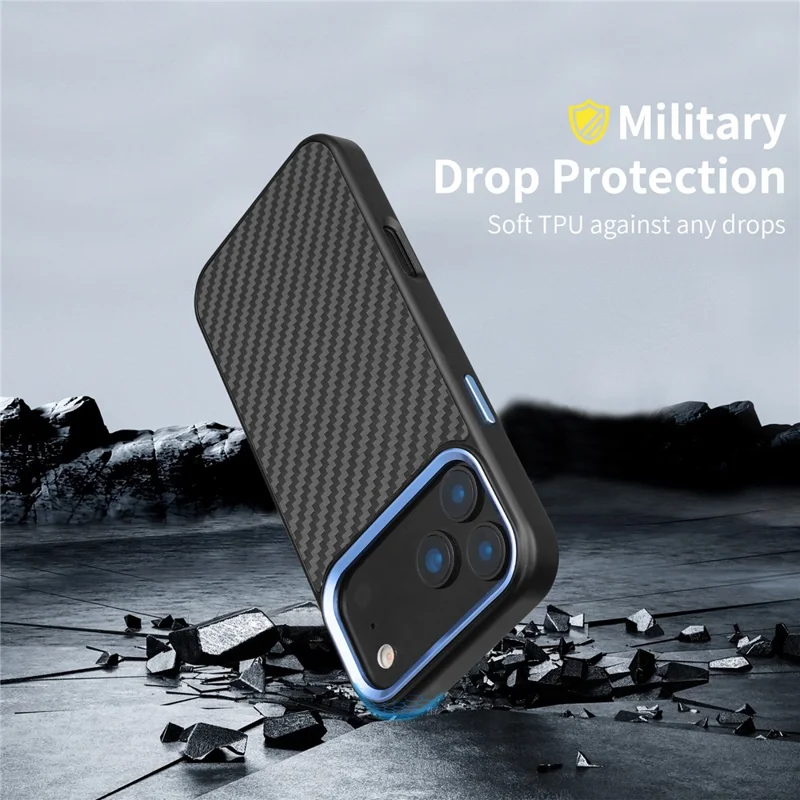 For iPhone 17 Pro Case Compatible with MagSafe Aramid Fiber TPU Phone Cover with Metal Lens Frame - Black