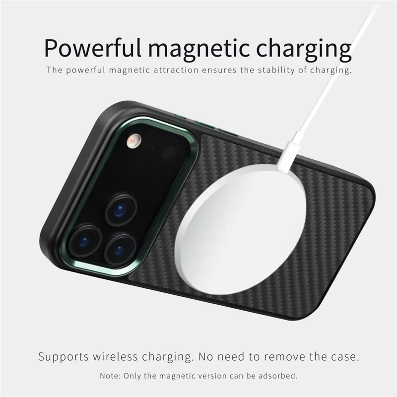 For iPhone 17 Pro Case Compatible with MagSafe Aramid Fiber TPU Phone Cover with Metal Lens Frame - Black