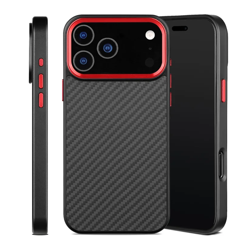 Hoesje voor iPhone 17 Pro Max, compatibel met MagSafe, aramidevezel TPU-hoesje met metalen lensframe - zwart