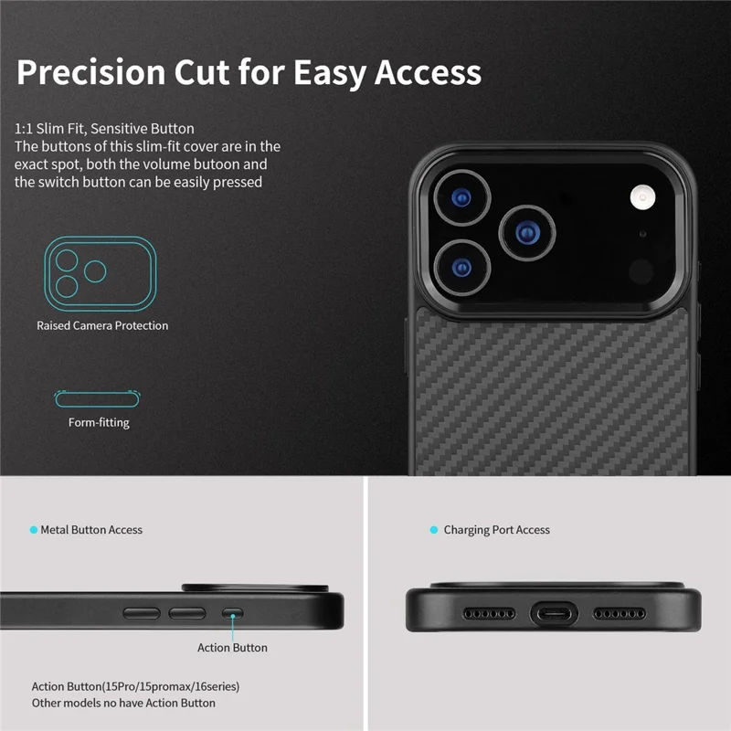 Hoesje voor iPhone 17 Pro Max, compatibel met MagSafe, aramidevezel TPU-hoesje met metalen lensframe - zwart