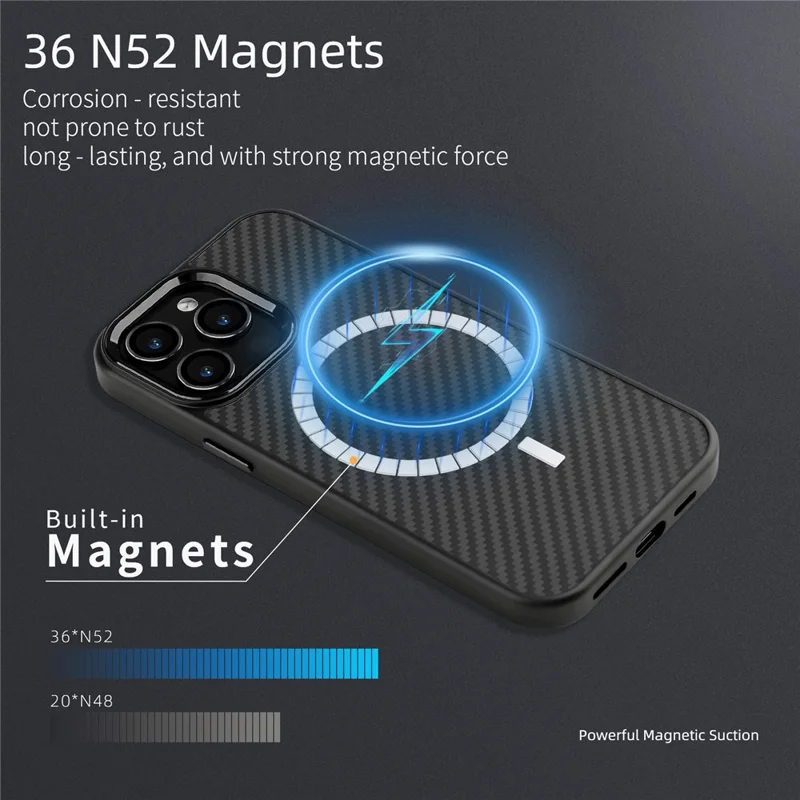 For iPhone 13 Pro Max Case Compatible with MagSafe Aramid Fiber TPU Phone Cover with Metal Lens Frame - Black