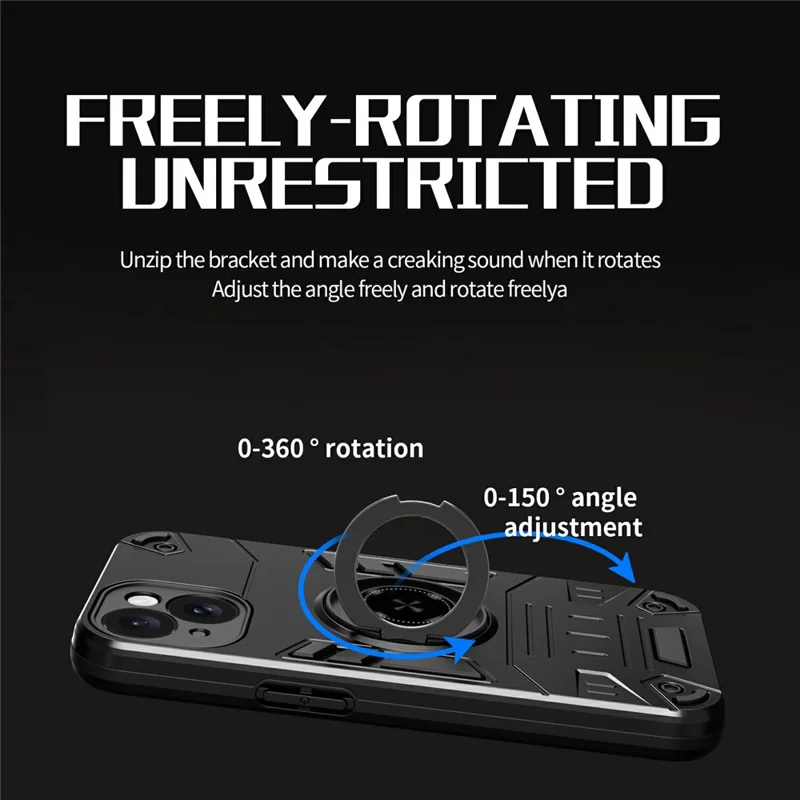 For iPhone 15 Case with Ring Holder Kickstand PC + TPU Anti-Fall Phone Cover - Dark Blue