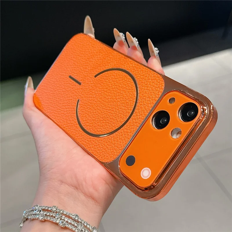 For iPhone 15 Electroplated Phone Case Transfer to 17 Pro Shockproof TPU PU Back Cover - Litchi Texture