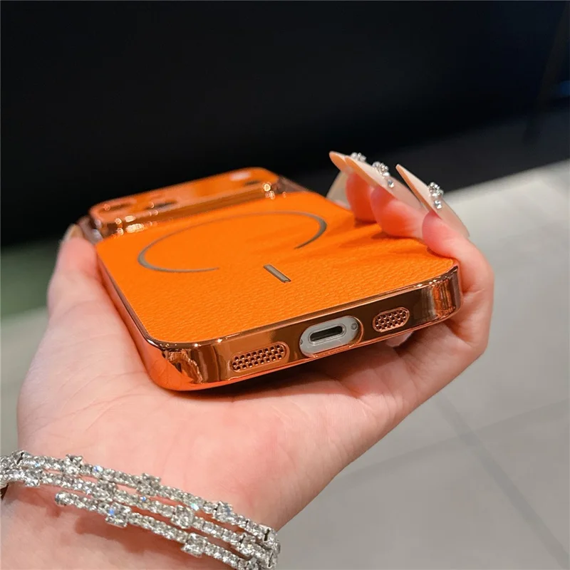 For iPhone 14 Electroplated Phone Case Transfer to 17 Pro Shockproof TPU PU Back Cover - Carbon Fiber Texture