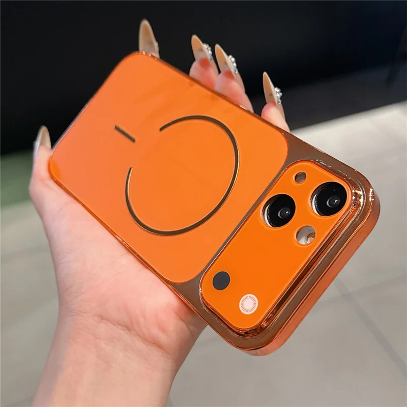 For iPhone 13 Case Electroplated Frosted Shell Transfer to 17 Pro TPU PC Phone Cover - Orange