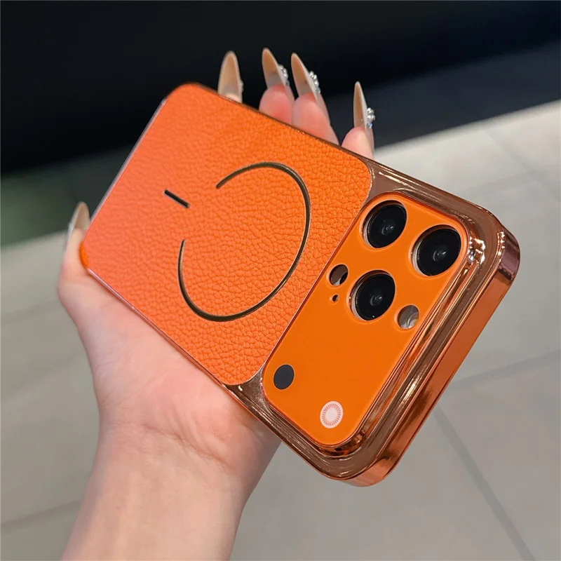 For iPhone 13 Pro Electroplated Phone Case Transfer to 17 Pro Shockproof TPU PU Back Cover - Litchi Texture