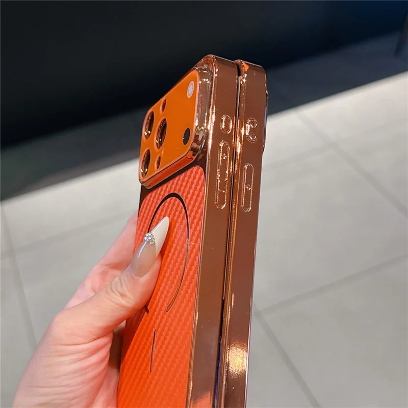 For iPhone 14 Pro Electroplated Phone Case Transfer to 17 Pro Shockproof TPU PU Back Cover - Litchi Texture