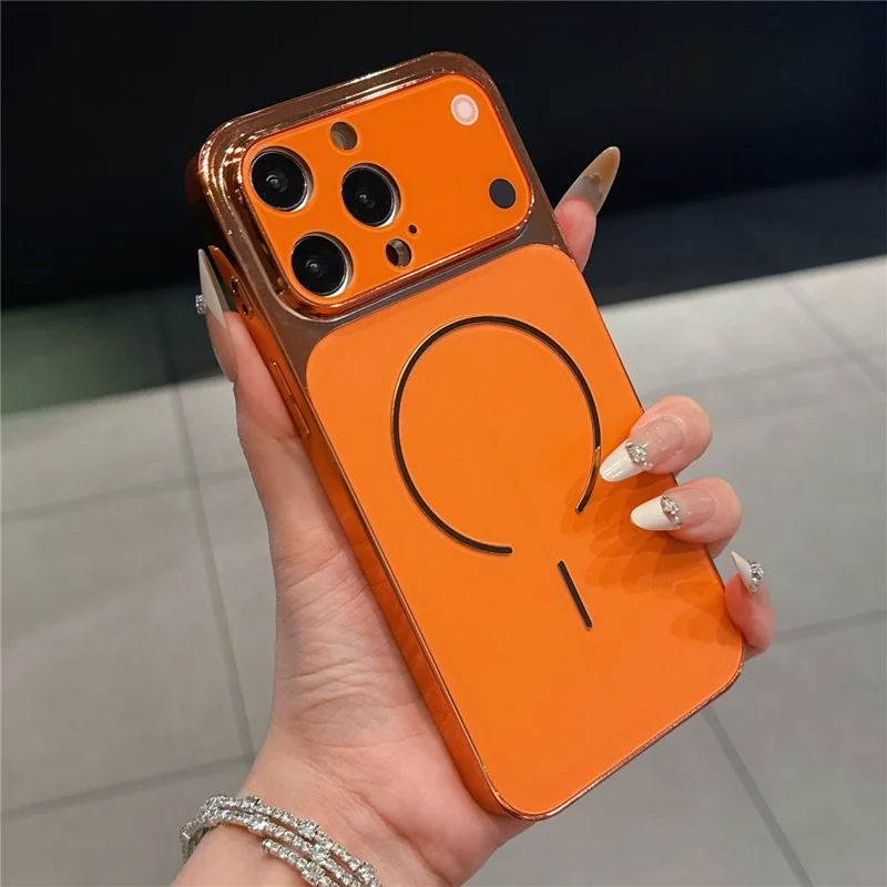 For iPhone 15 Pro Max Case Electroplated Frosted Shell Transfer to 17 Pro Max TPU PC Phone Cover - Orange
