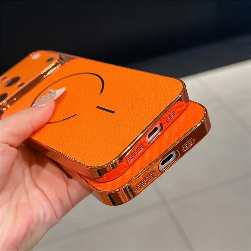 For iPhone 15 Pro Electroplated Phone Case Transfer to 17 Pro Shockproof TPU PU Back Cover - Litchi Texture