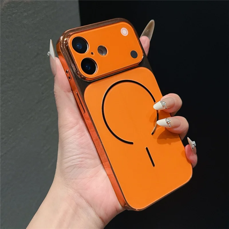 For iPhone 16 Pro Case Electroplated Frosted Shell Transfer to 17 Pro TPU PC Phone Cover - Orange