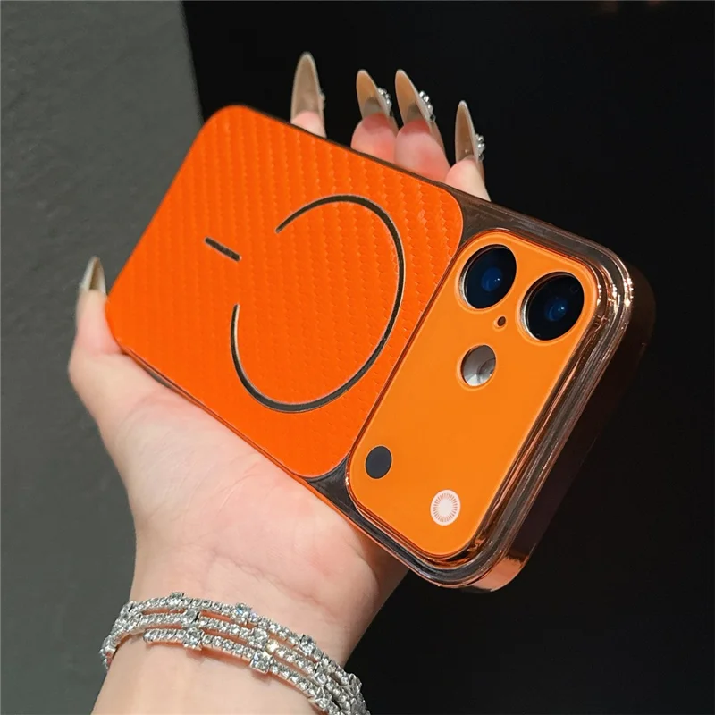 For iPhone 16 Pro Electroplated Phone Case Transfer to 17 Pro Shockproof TPU PU Back Cover - Carbon Fiber Texture