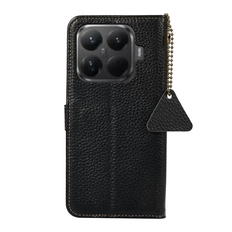 Xiaomi 15T Pro hoesje met RFID-blokkering van echt koeienleer met lederstructuur - Zwart