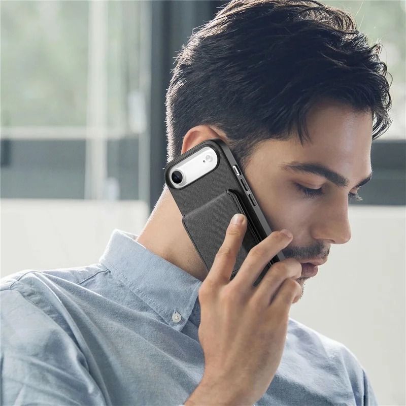 For iPhone Air Case Cloth Texture Leather + PC + TPU RFID Blocking Phone Cover with Card Holder - Black