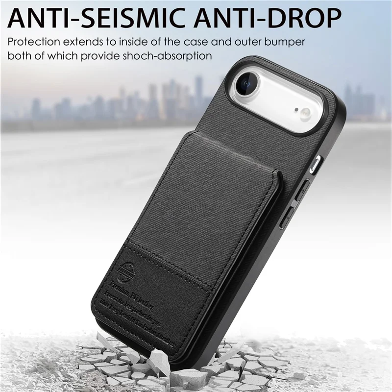 For iPhone Air Case Cloth Texture Leather + PC + TPU RFID Blocking Phone Cover with Card Holder - Black
