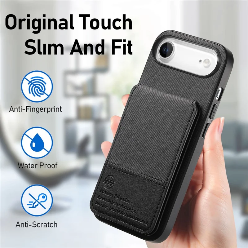 For iPhone Air Case Cloth Texture Leather + PC + TPU RFID Blocking Phone Cover with Card Holder - Black