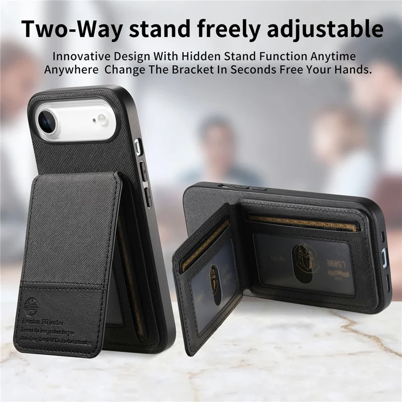 For iPhone Air Case Cloth Texture Leather + PC + TPU RFID Blocking Phone Cover with Card Holder - Black