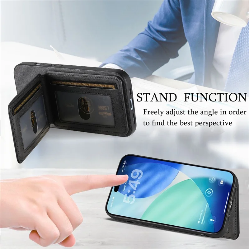 For iPhone Air Case Cloth Texture Leather + PC + TPU RFID Blocking Phone Cover with Card Holder - Black