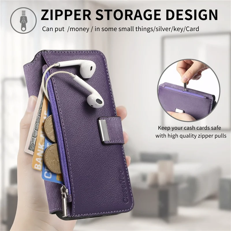 CASENEO MW-02 For iPhone 17 Case Detachable Magnetic Leather Flip Phone Cover - Purple