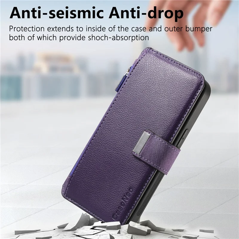 CASENEO MW-02 For iPhone 17 Case Detachable Magnetic Leather Flip Phone Cover - Purple